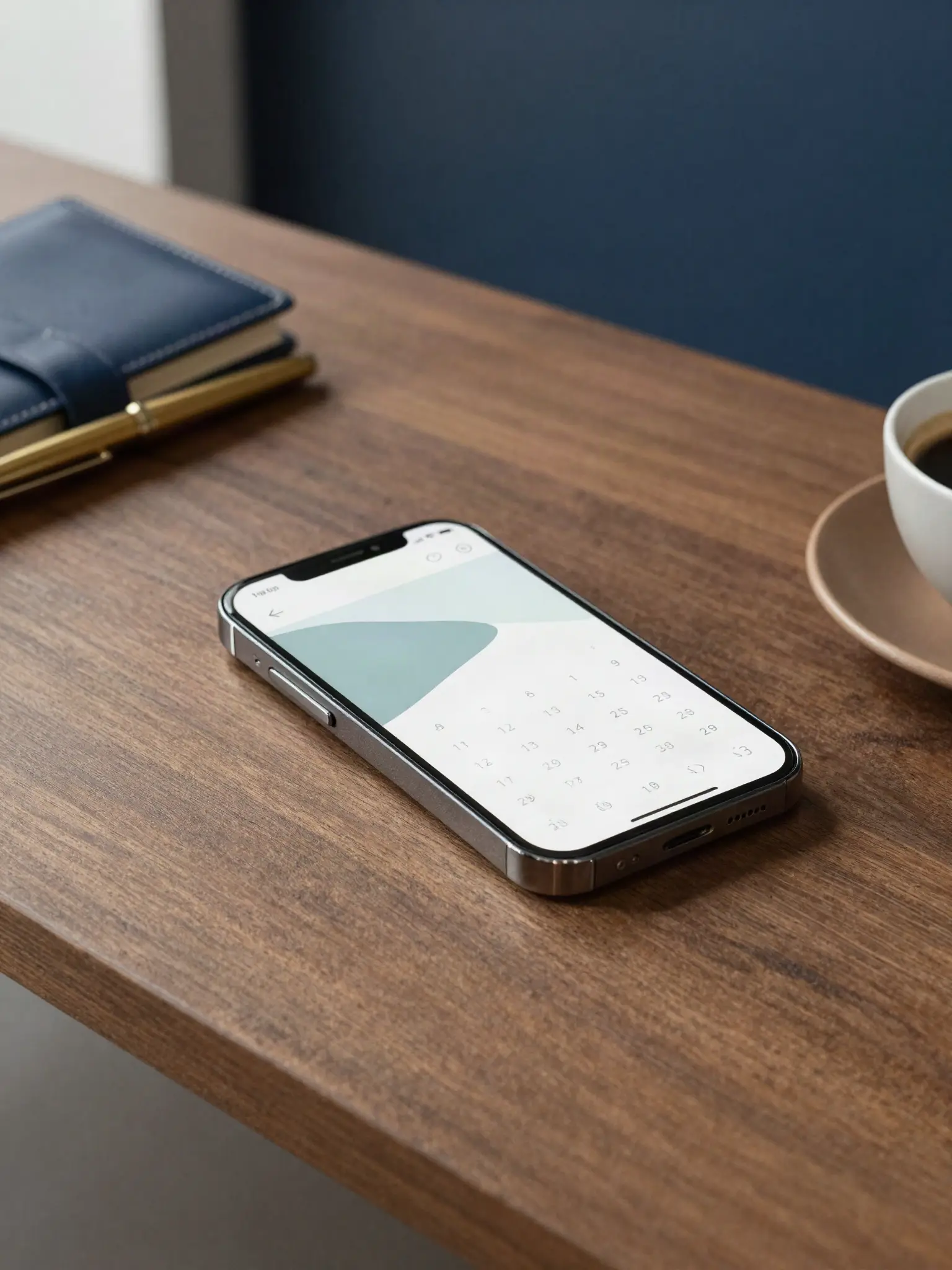 Bureau élégant avec smartphone affichant un calendrier de réservations